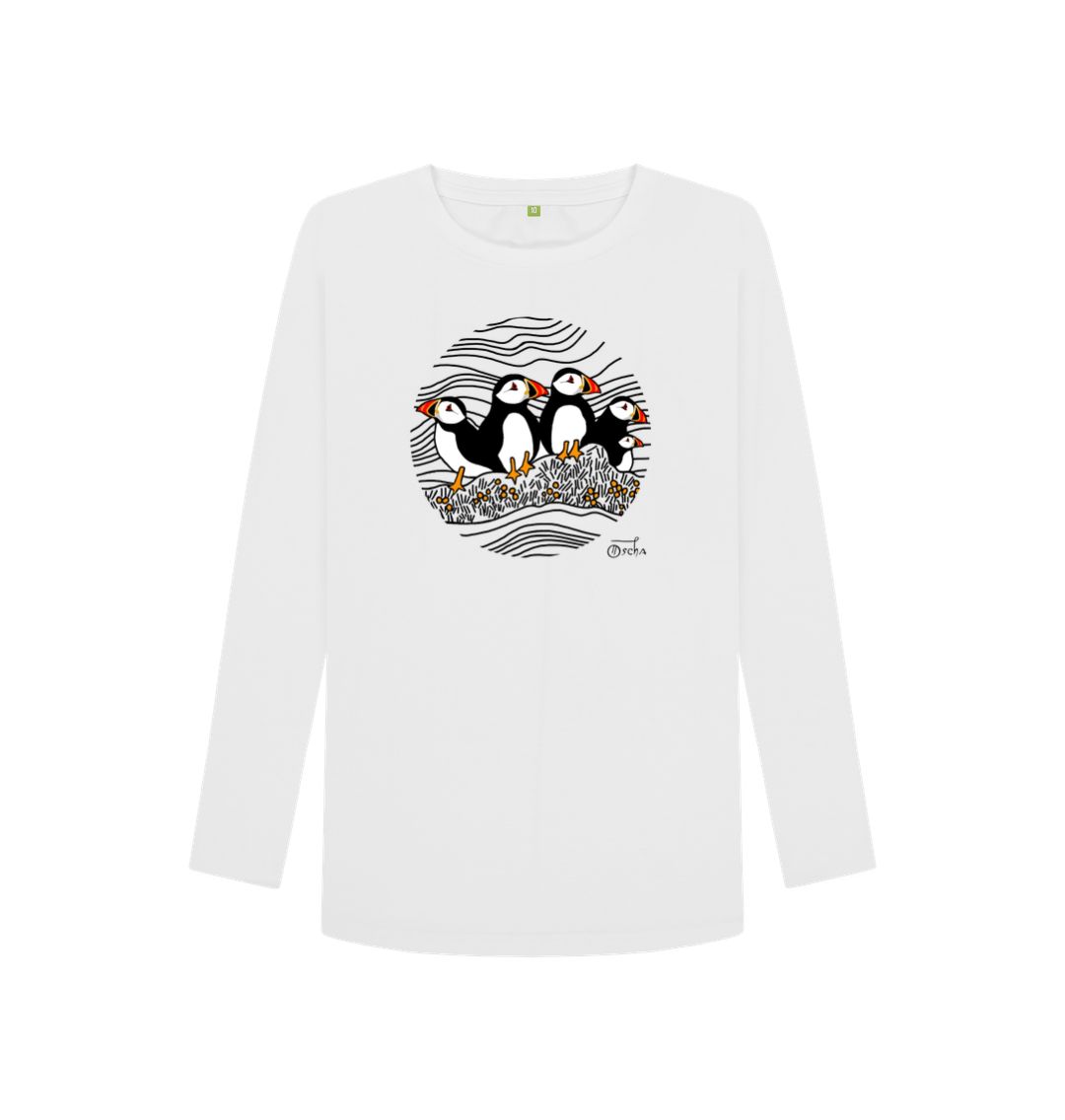 White Puffins Circus Women's Long Sleeved T-Shirt