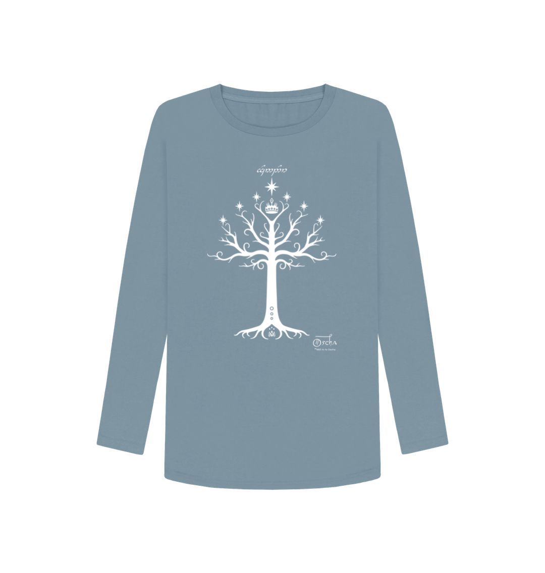 Stone Blue Tree of GONDOR\u2122  Women's Long Sleeved T-Shirt