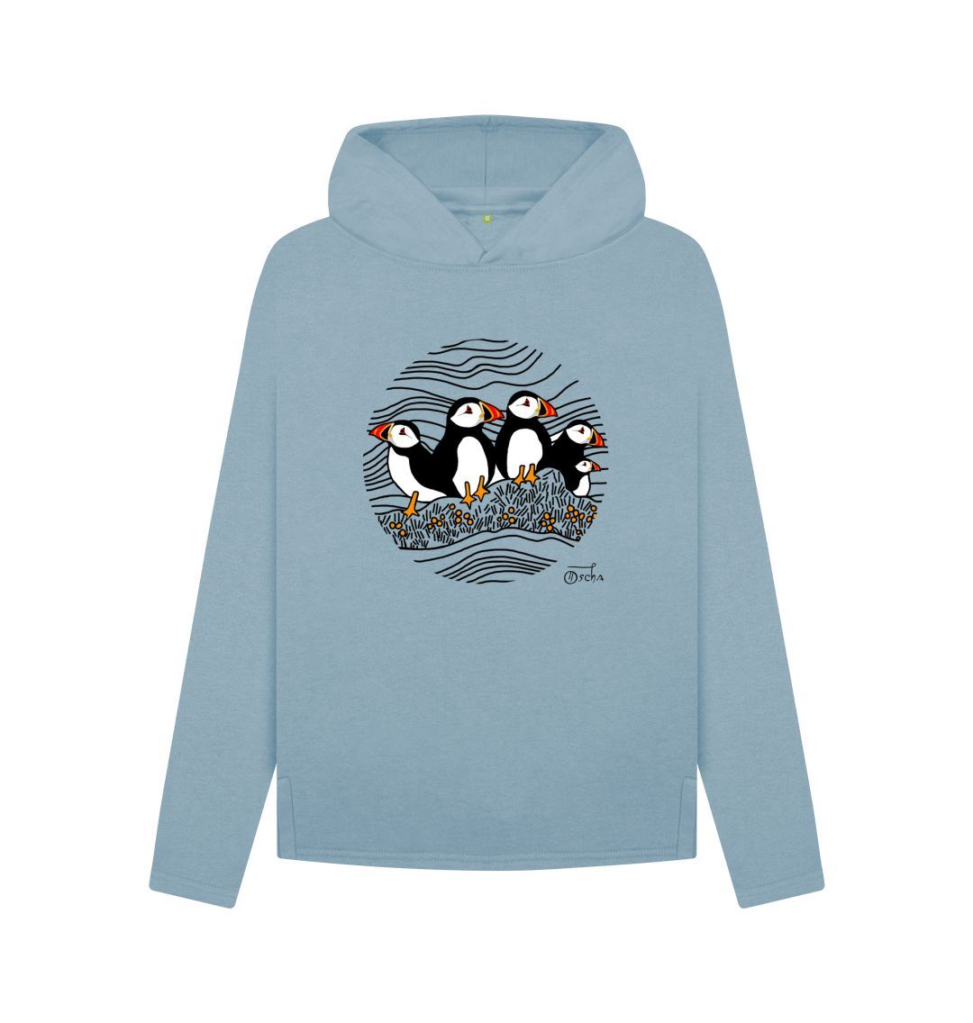 Stone Blue Puffins Circus Relaxed Fit Hoodie