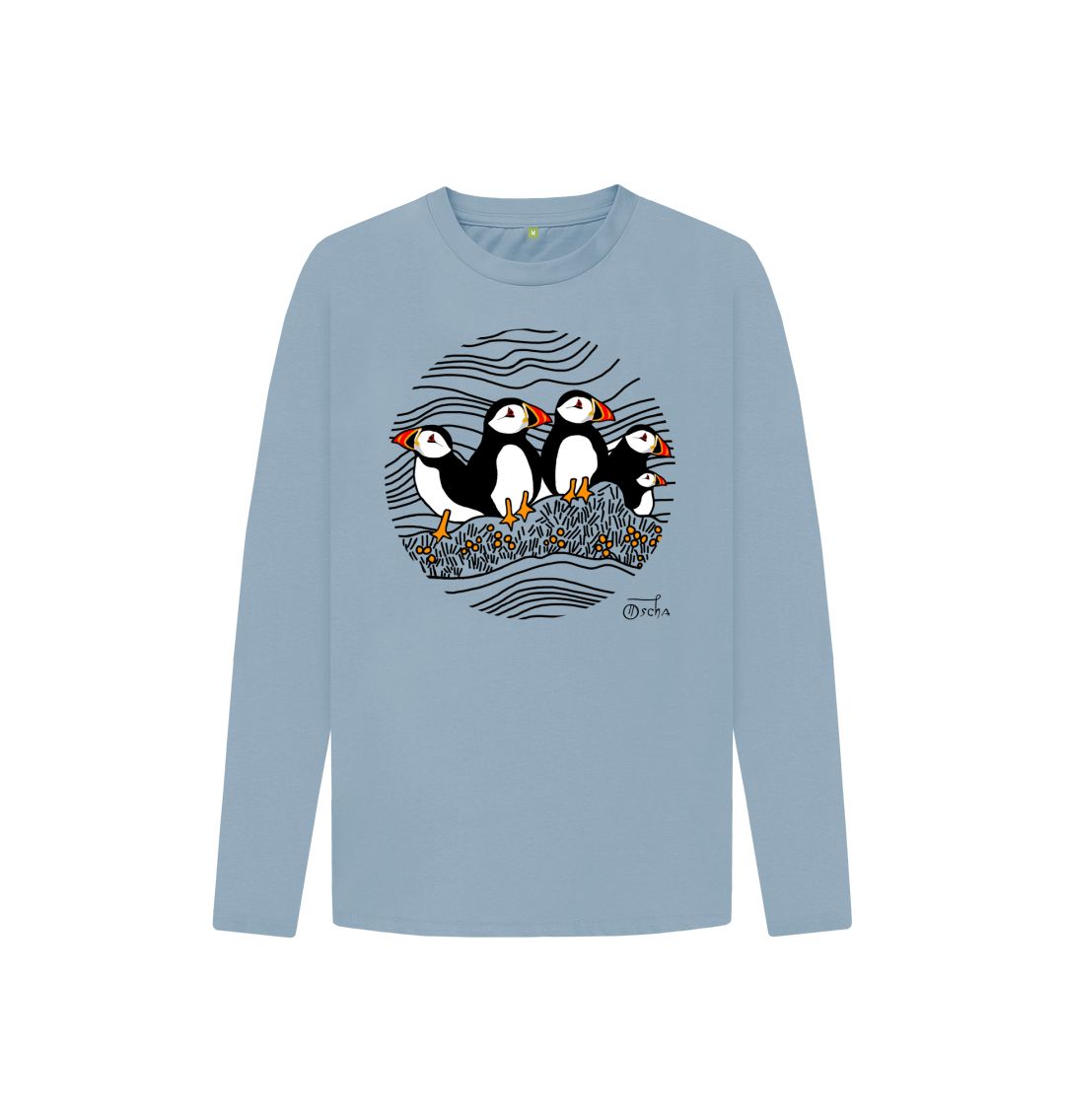 Stone Blue Puffins Circus Kids Long Sleeved T-shirt